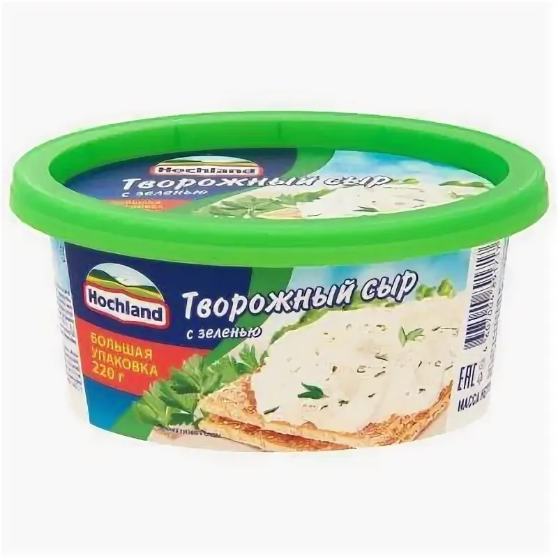 Сыр HOCHLAND творожный с зеленью 140 г 60% Сыр HOCHLAND творожный с зеленью 140 г 60%