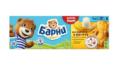Пирожное МЕДВЕЖОНОК БАРНИ бисквитное с бананово-йогуртовой начинкой 150 г