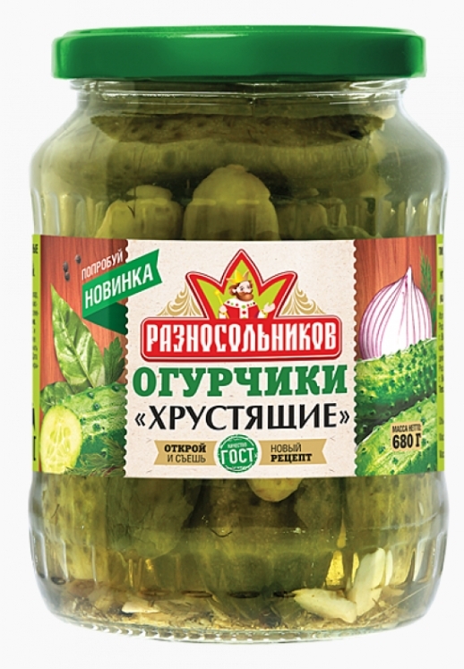 Огурцы РАЗНОСОЛЬНИКОВ "Хрустящие" маринованные 680 г