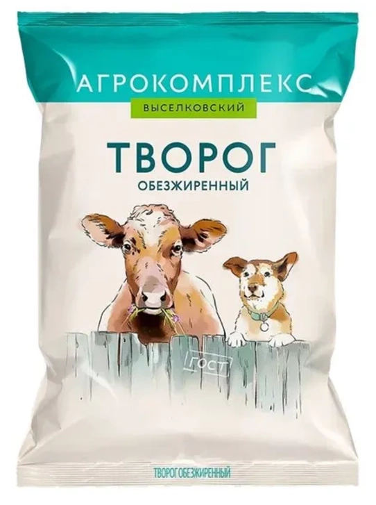 Творог АГРОКОМПЛЕКС ВЫСЕЛКОВСКИЙ обезжиренный 180 г