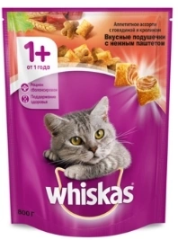 WHISKAS "Аппетитный обед" подушечки с нежным паштетом с говядиной 800 г